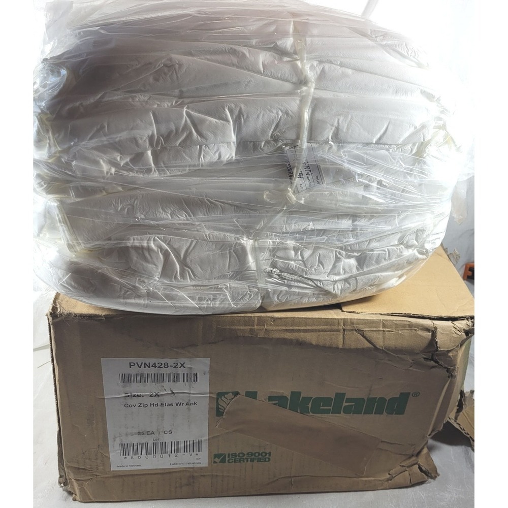 25 Lakeland PVN428 MicroMax White Coveralls w/ Hood, Elastic Ankles & Wrists 2X